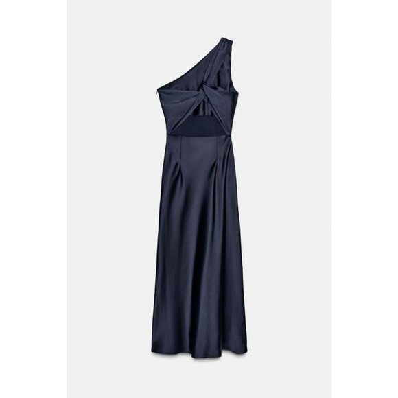 ZARA ASYMMETRIC SATIN EFFECT MIDI DRESS - Picture 7 of 8